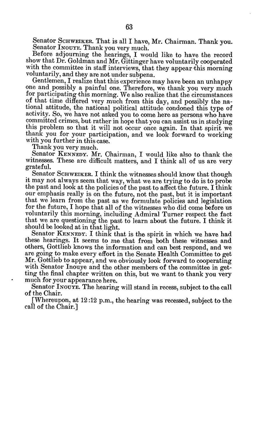 The 1977 MKULTRA hearing — United States Senate, 1977: source page 67 of 173, the released scan