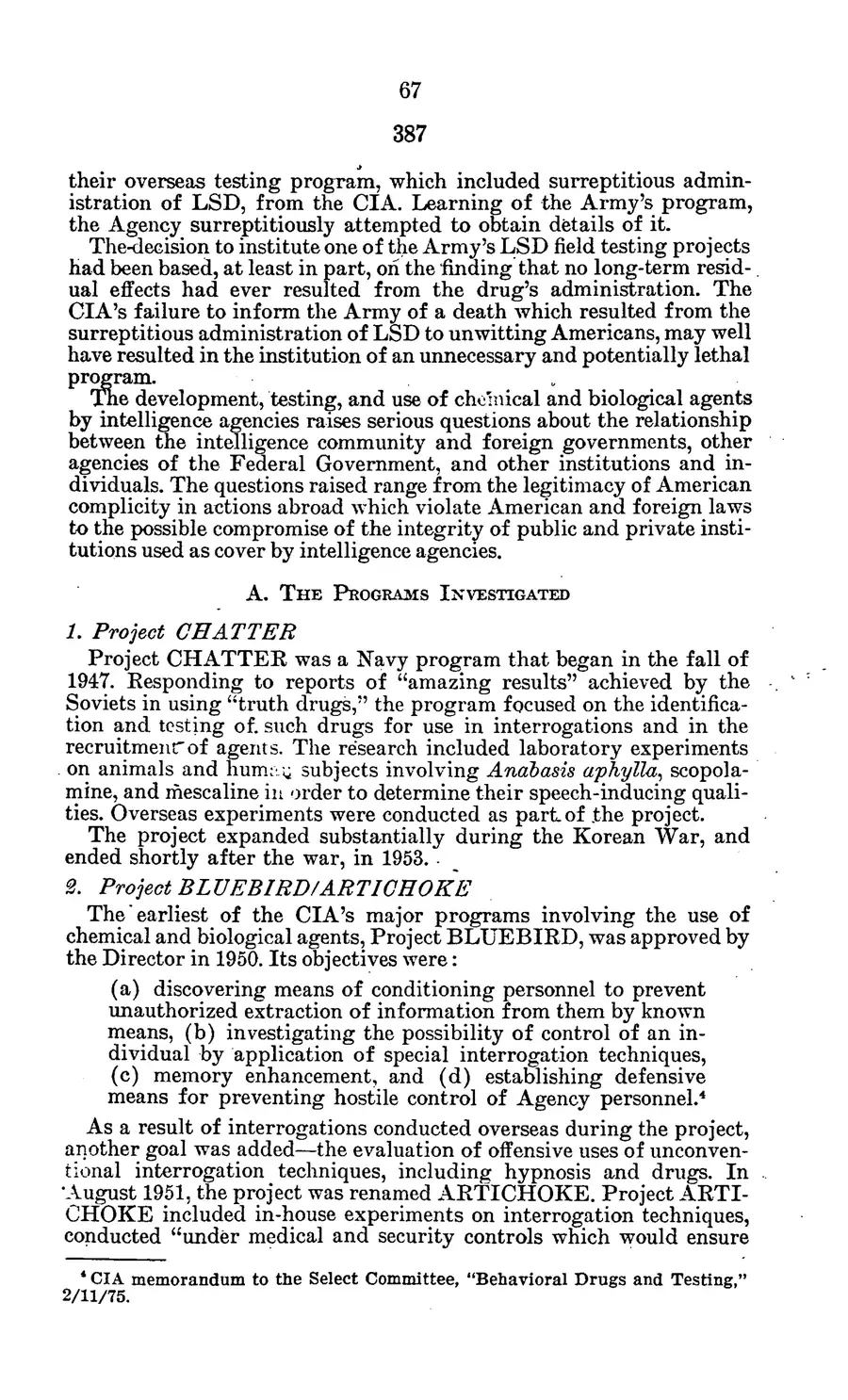 The 1977 MKULTRA hearing — United States Senate, 1977: source page 70 of 173, the released scan