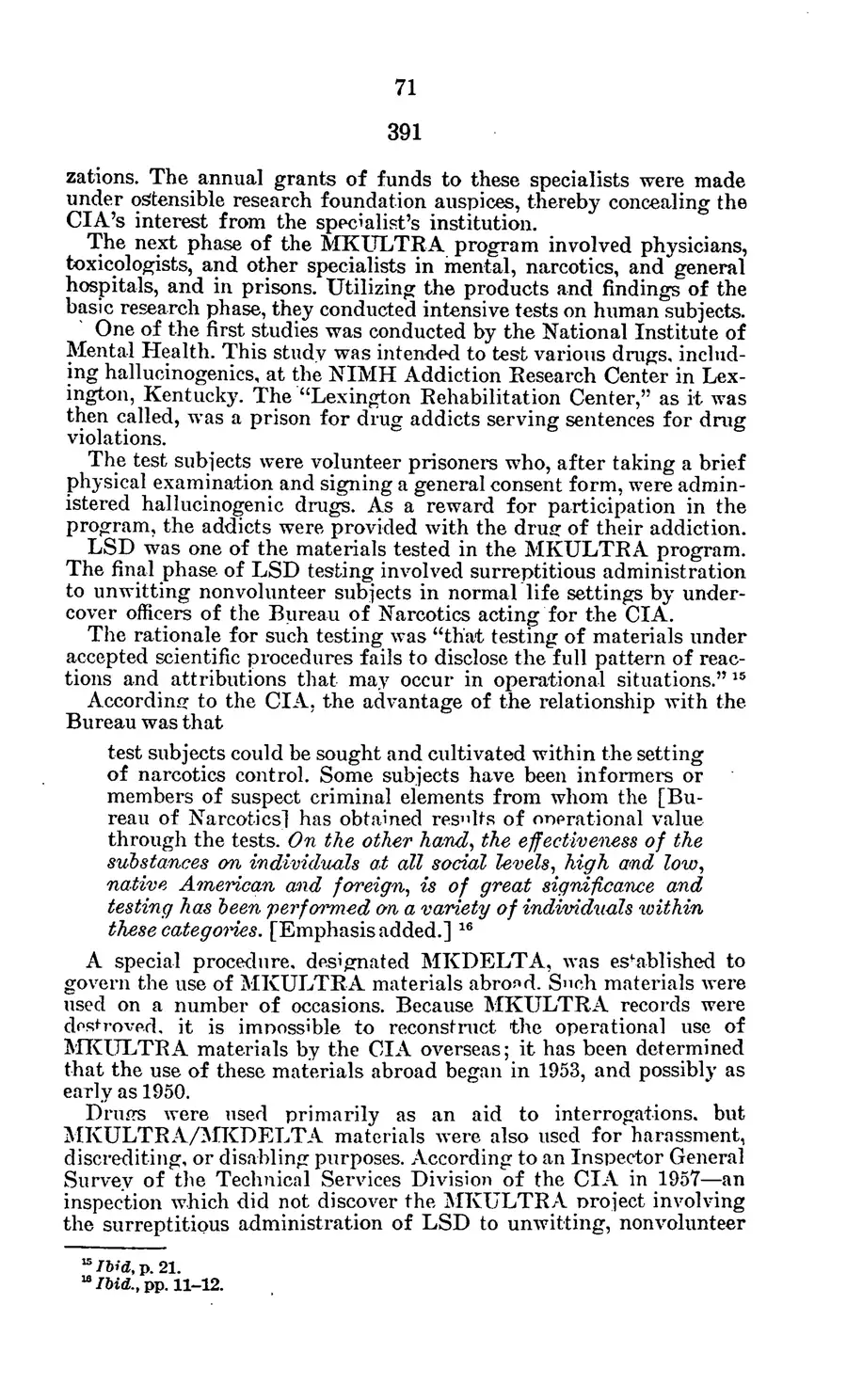 The 1977 MKULTRA hearing — United States Senate, 1977: source page 74 of 173, the released scan