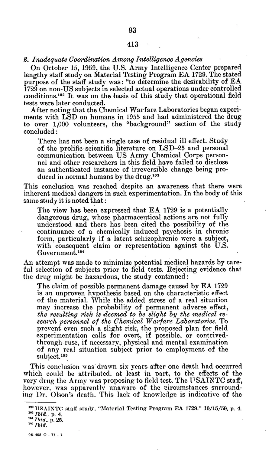 The 1977 MKULTRA hearing — United States Senate, 1977: source page 96 of 173, the released scan