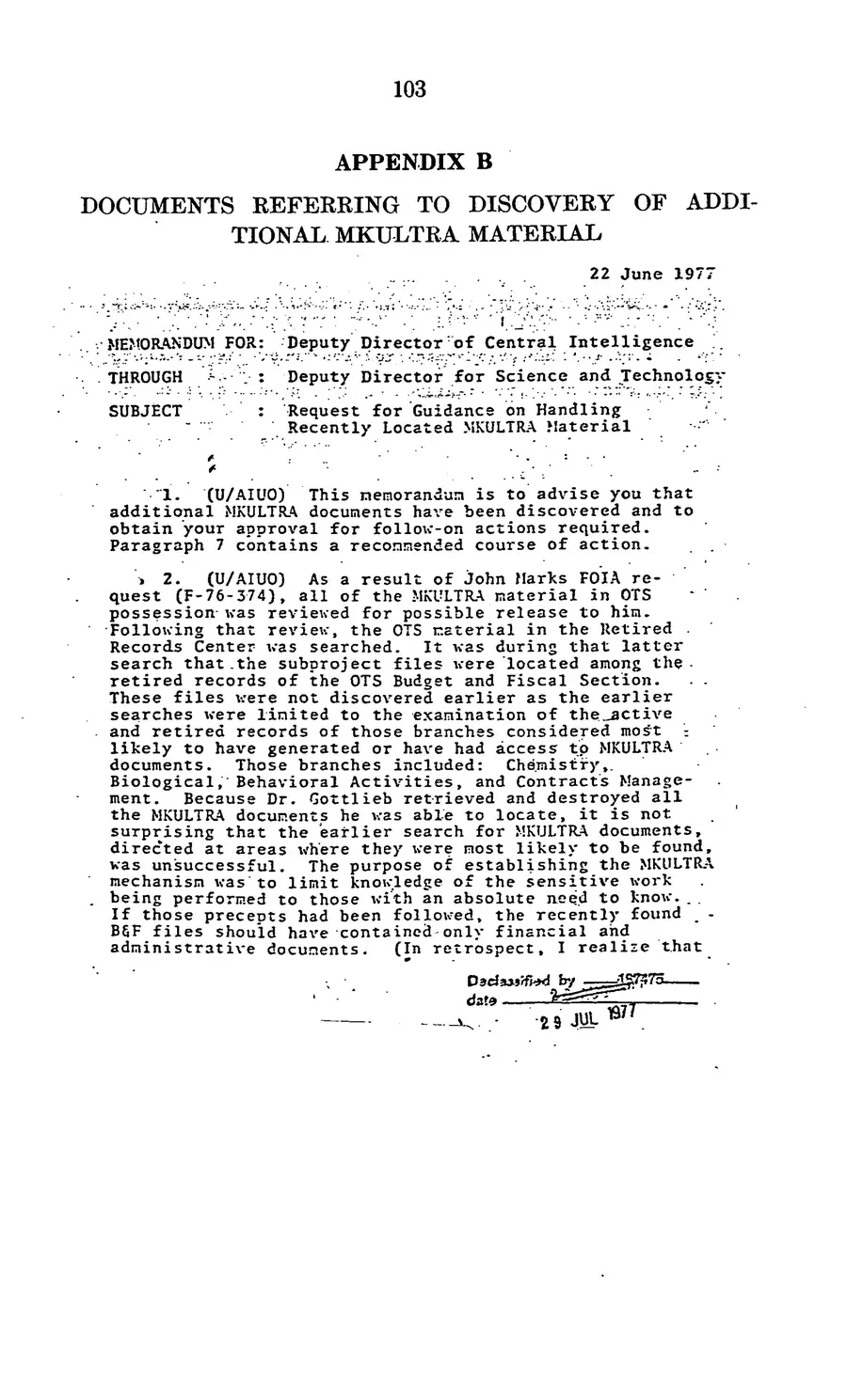 The 1977 MKULTRA hearing — United States Senate, 1977: source page 106 of 173, the released scan