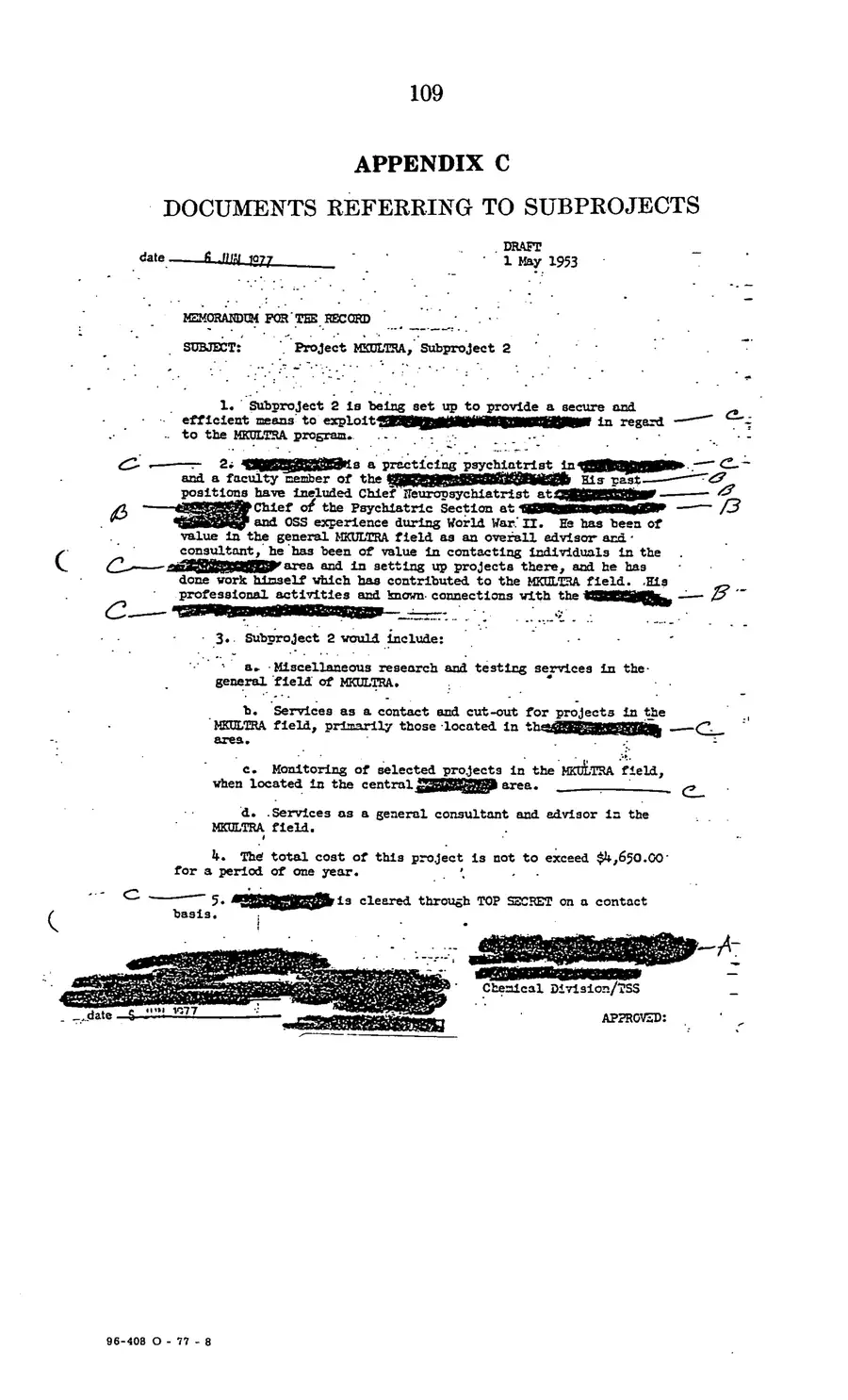 The 1977 MKULTRA hearing — United States Senate, 1977: source page 111 of 173, the released scan