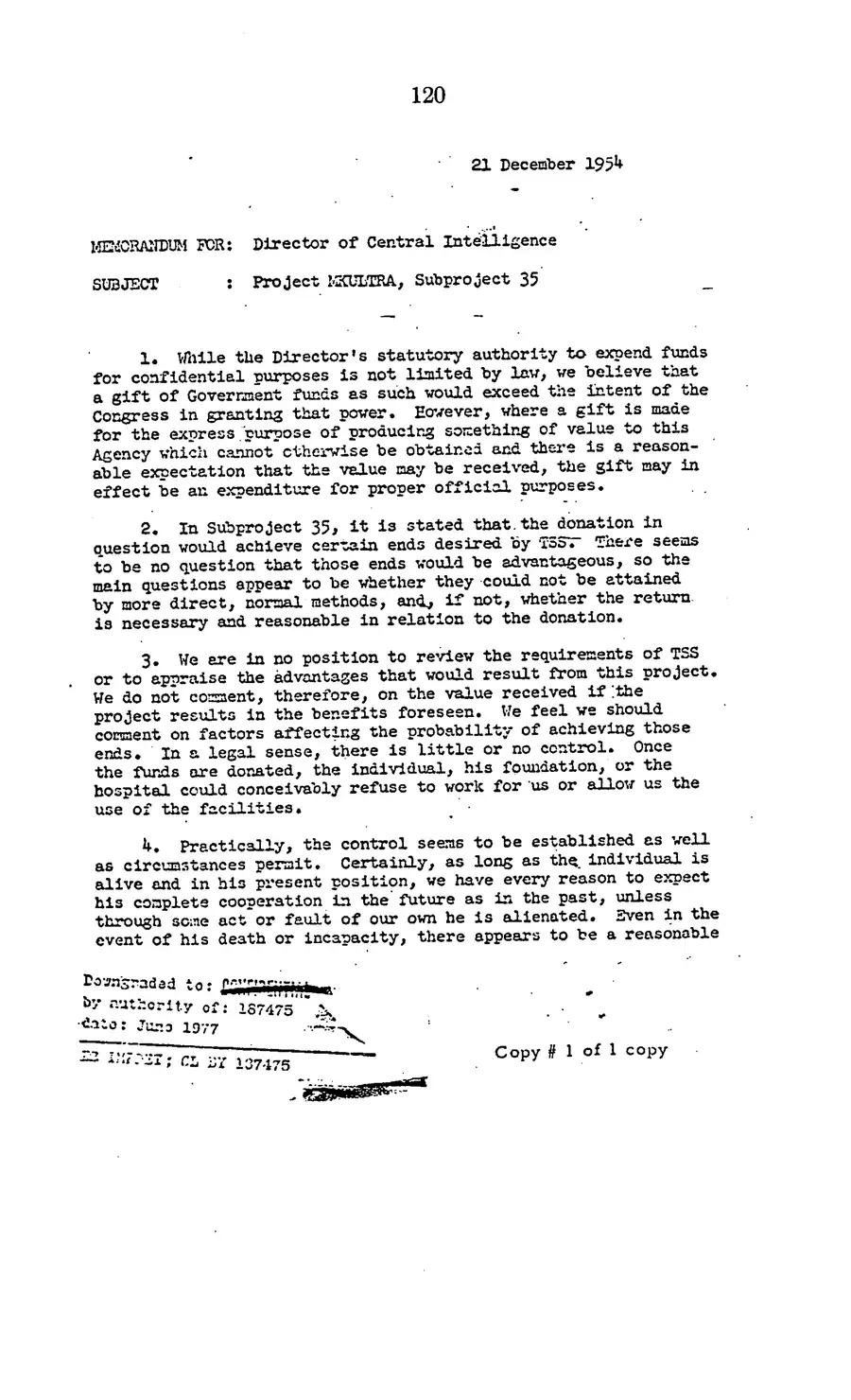 The 1977 MKULTRA hearing — United States Senate, 1977: source page 122 of 173, the released scan
