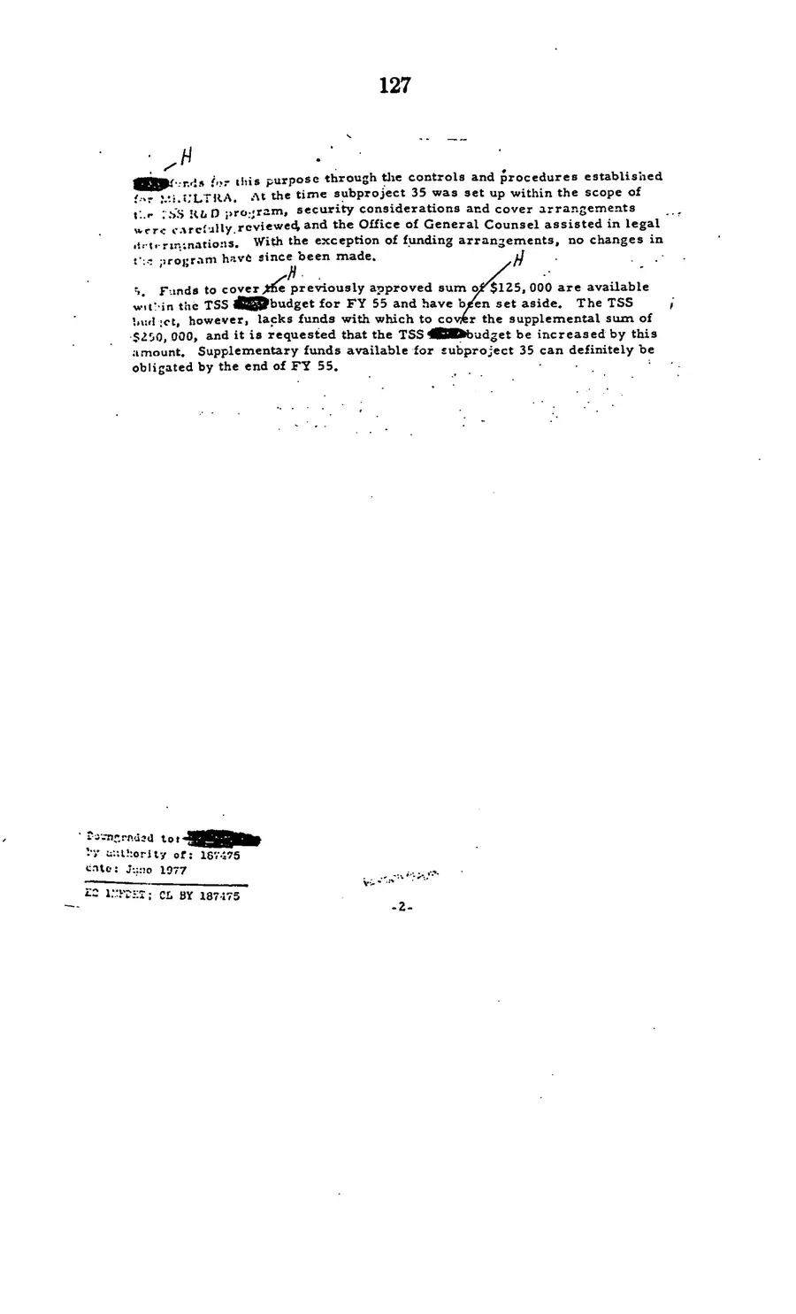 The 1977 MKULTRA hearing — United States Senate, 1977: source page 129 of 173, the released scan
