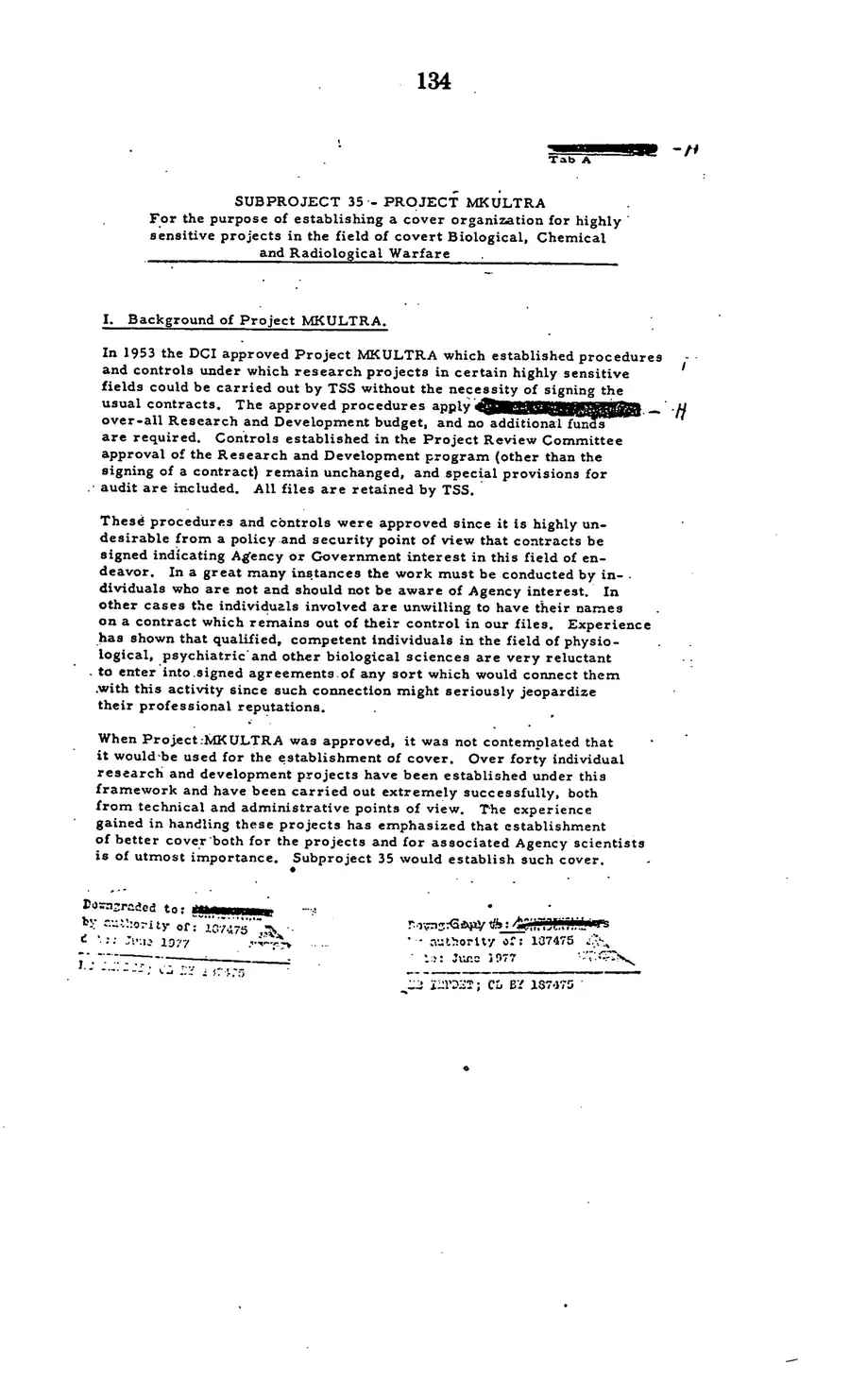 The 1977 MKULTRA hearing — United States Senate, 1977: source page 136 of 173, the released scan