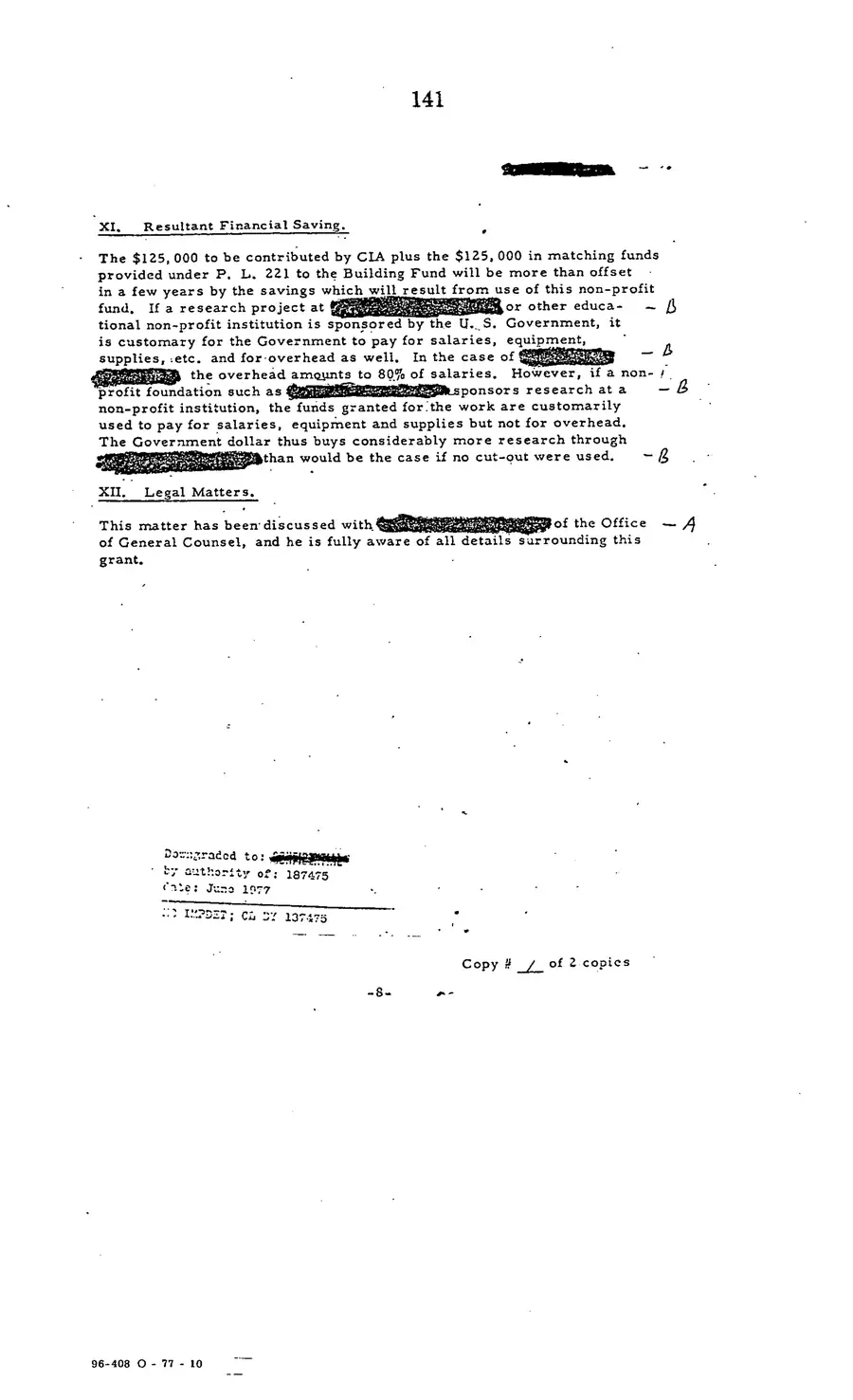 The 1977 MKULTRA hearing — United States Senate, 1977: source page 143 of 173, the released scan