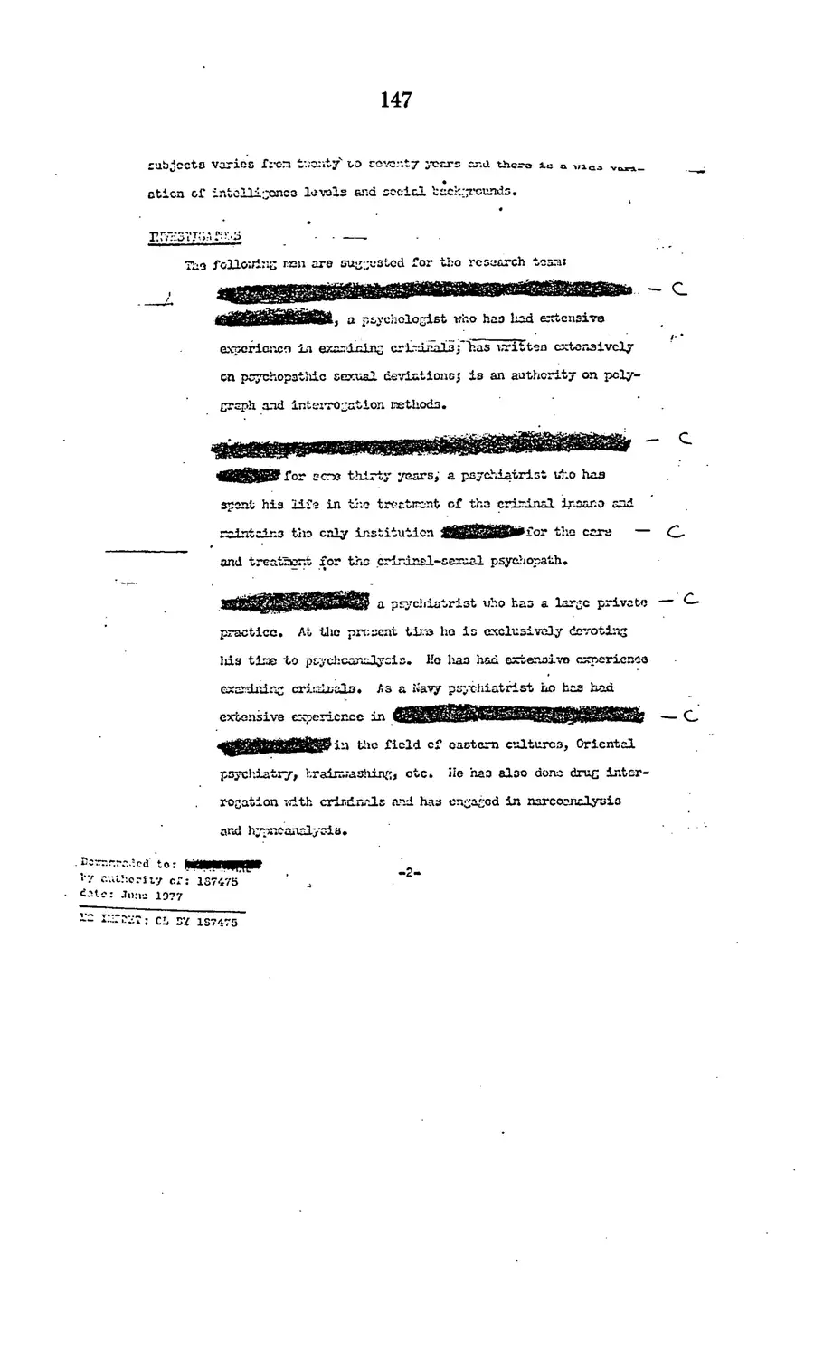 The 1977 MKULTRA hearing — United States Senate, 1977: source page 149 of 173, the released scan