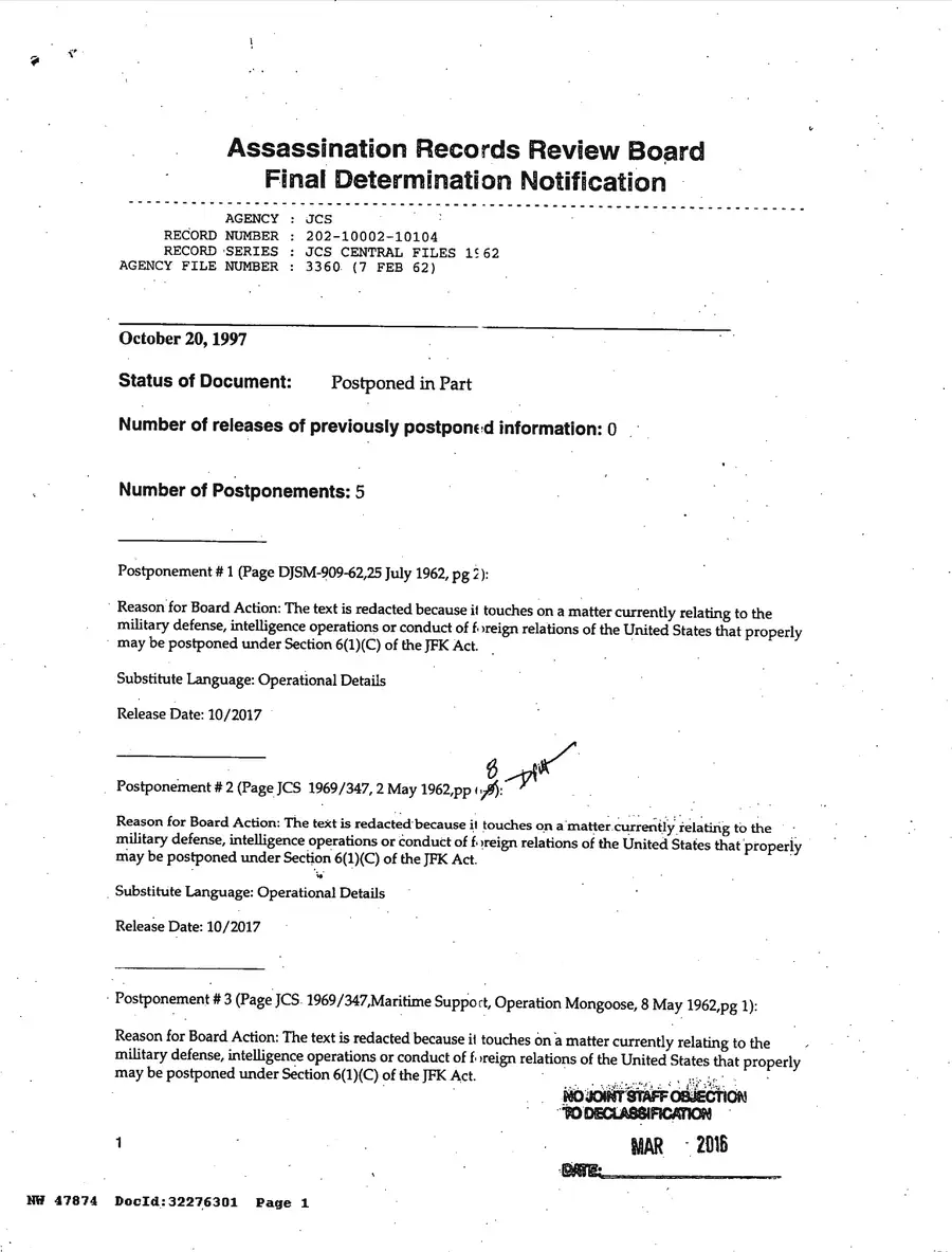 Operation Northwoods — Joint Chiefs of Staff, 1962: source page 2 of 212, the released scan