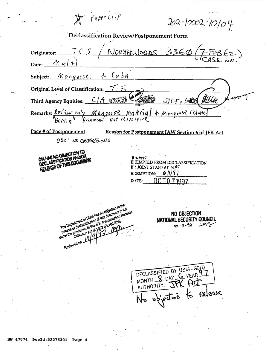 Operation Northwoods — Joint Chiefs of Staff, 1962: source page 4 of 212, the released scan