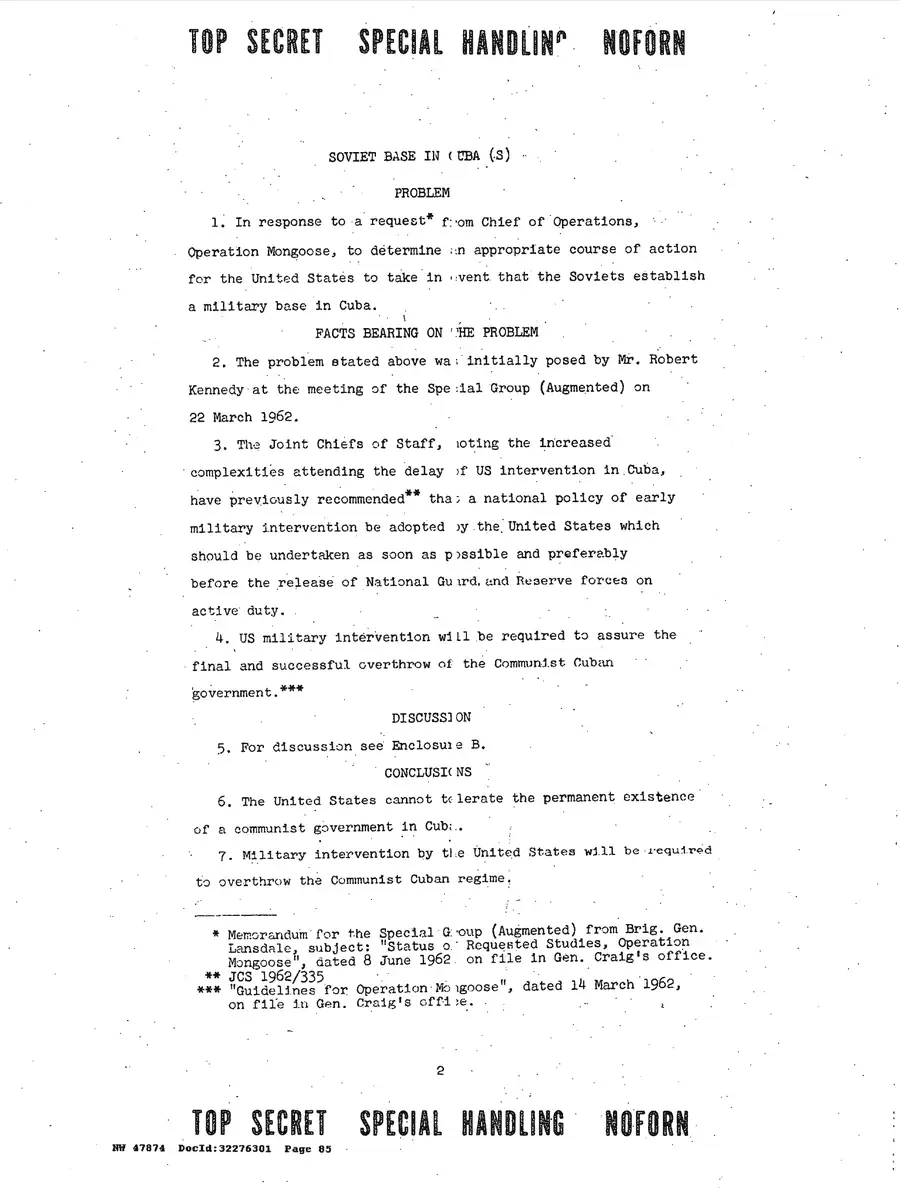 Operation Northwoods — Joint Chiefs of Staff, 1962: source page 85 of 212, the released scan