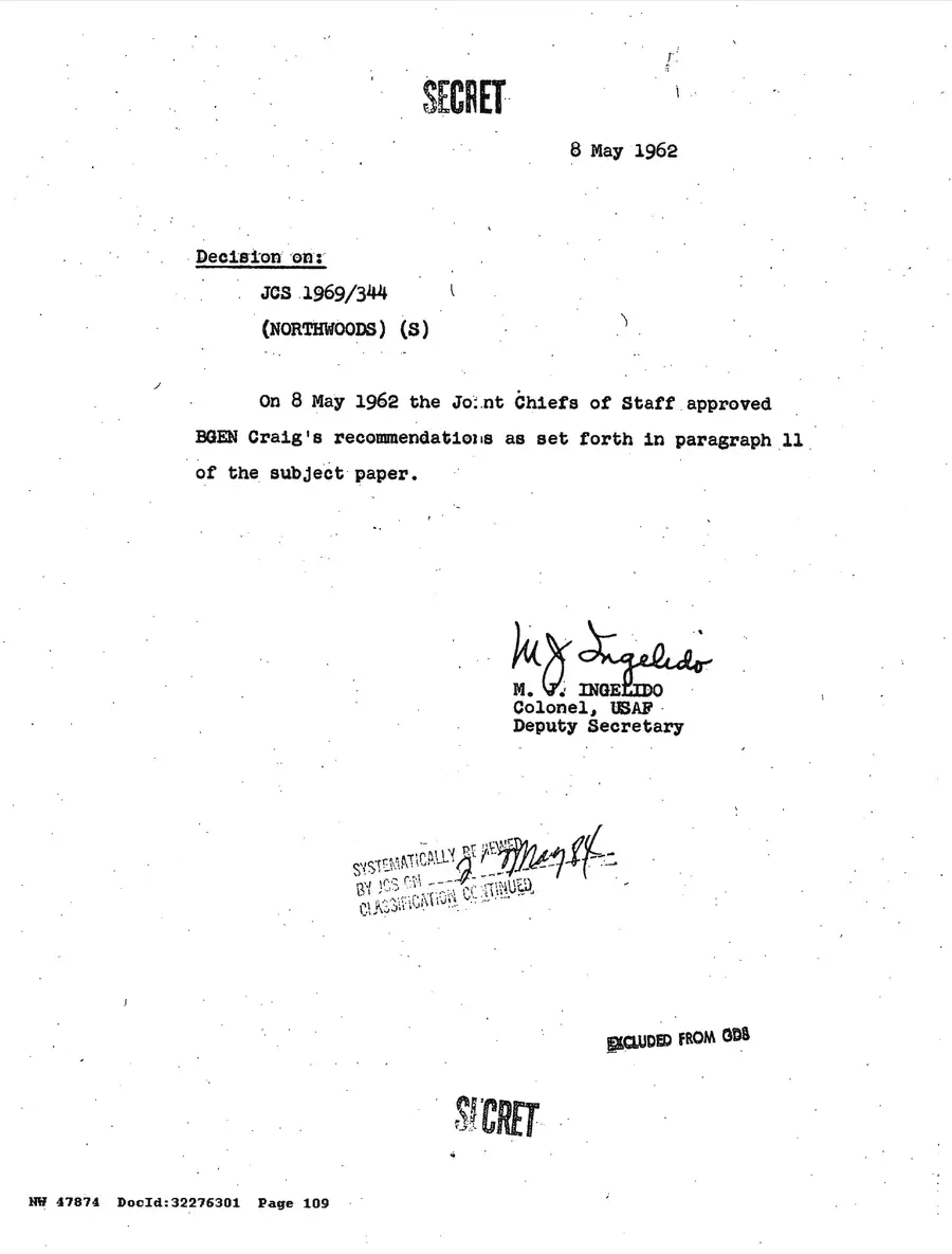 Operation Northwoods — Joint Chiefs of Staff, 1962: source page 109 of 212, the released scan