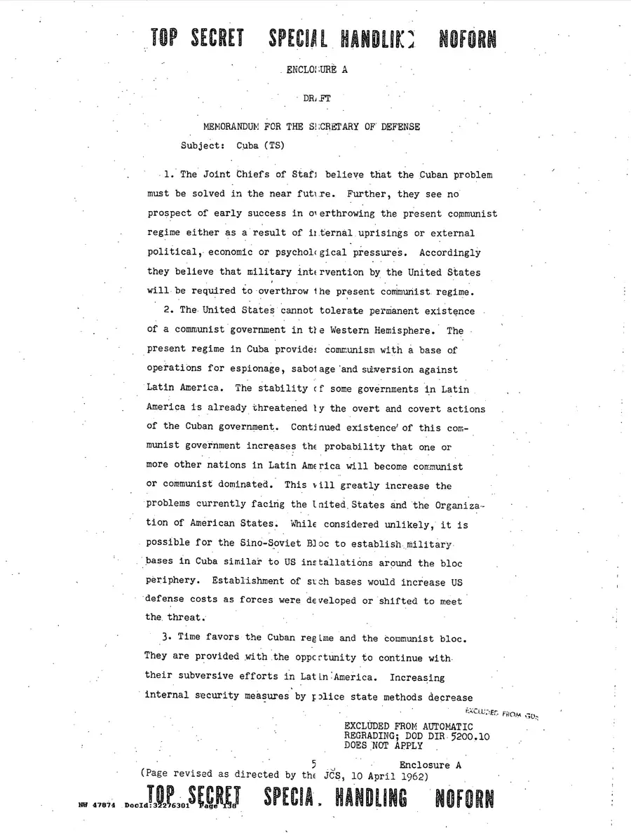 Operation Northwoods — Joint Chiefs of Staff, 1962: source page 138 of 212, the released scan