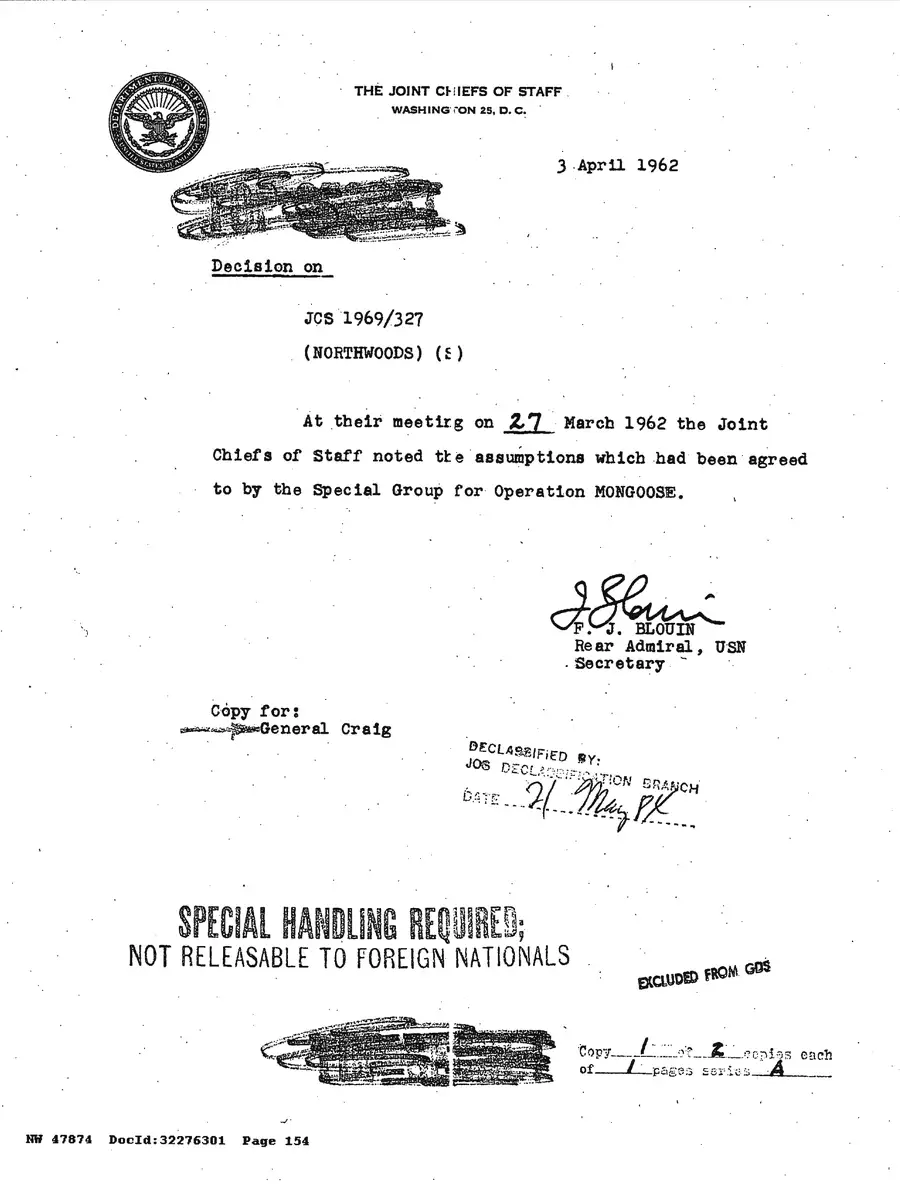 Operation Northwoods — Joint Chiefs of Staff, 1962: source page 154 of 212, the released scan