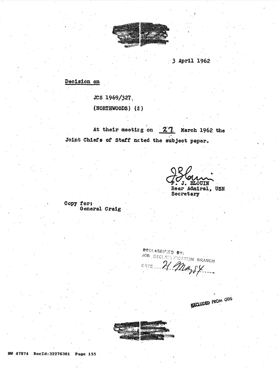 Operation Northwoods — Joint Chiefs of Staff, 1962: source page 155 of 212, the released scan