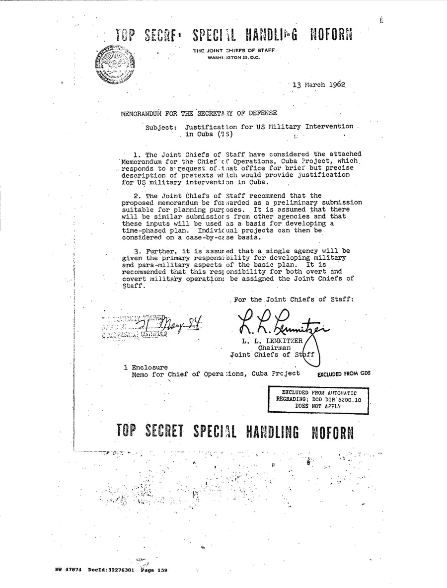 Operation Northwoods — Joint Chiefs of Staff, 1962: source page 159 of 212, the released scan