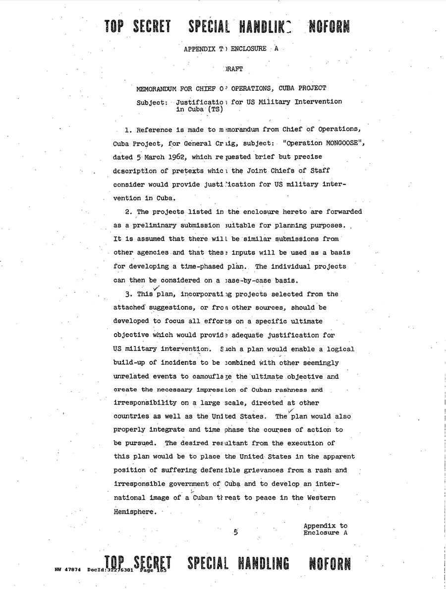 Operation Northwoods — Joint Chiefs of Staff, 1962: source page 165 of 212, the released scan