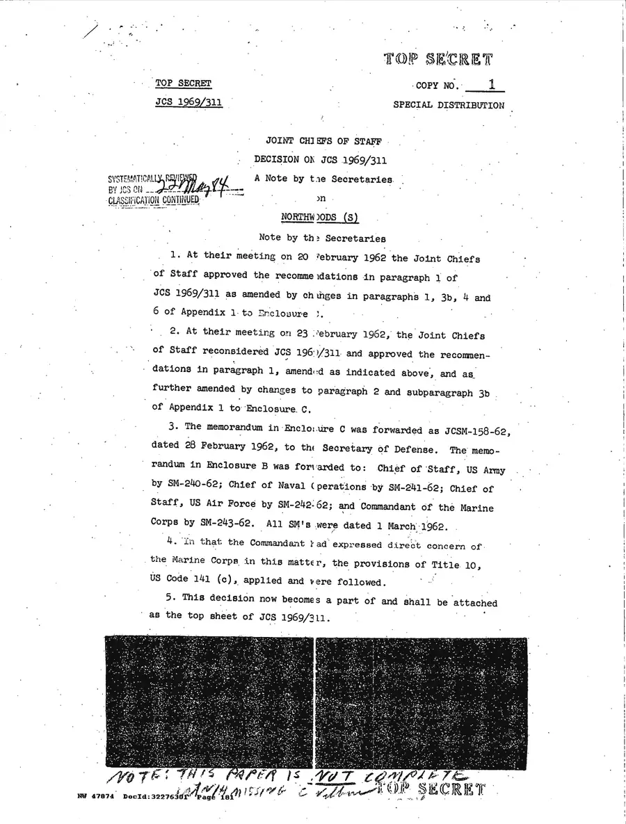 Operation Northwoods — Joint Chiefs of Staff, 1962: source page 181 of 212, the released scan