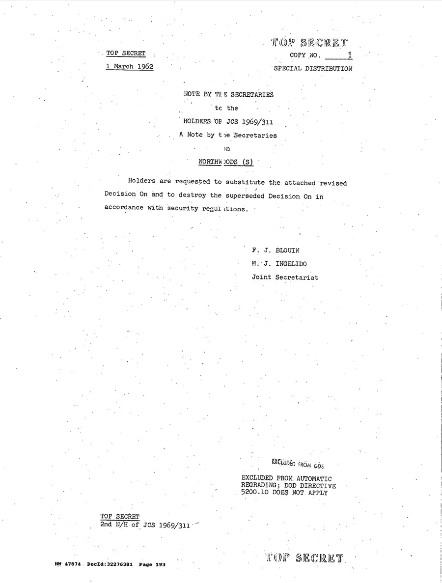 Operation Northwoods — Joint Chiefs of Staff, 1962: source page 193 of 212, the released scan